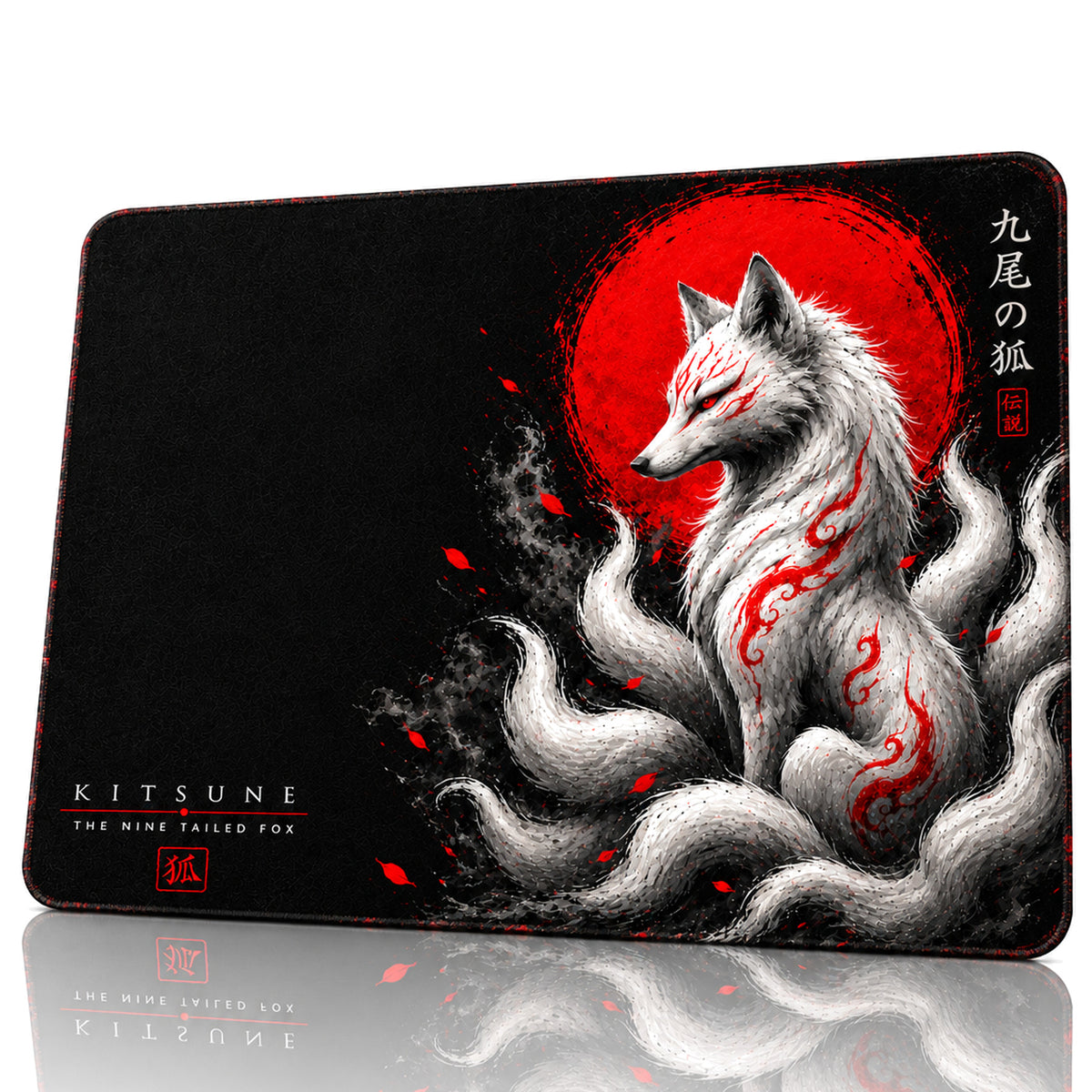 Kitsune 50x40 cm oyuncu mouse pad – beyaz fon önden görünüm