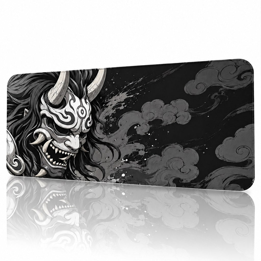 Kurovex siyah oni maskesi desenli 90x40 cm oyuncu mouse pad