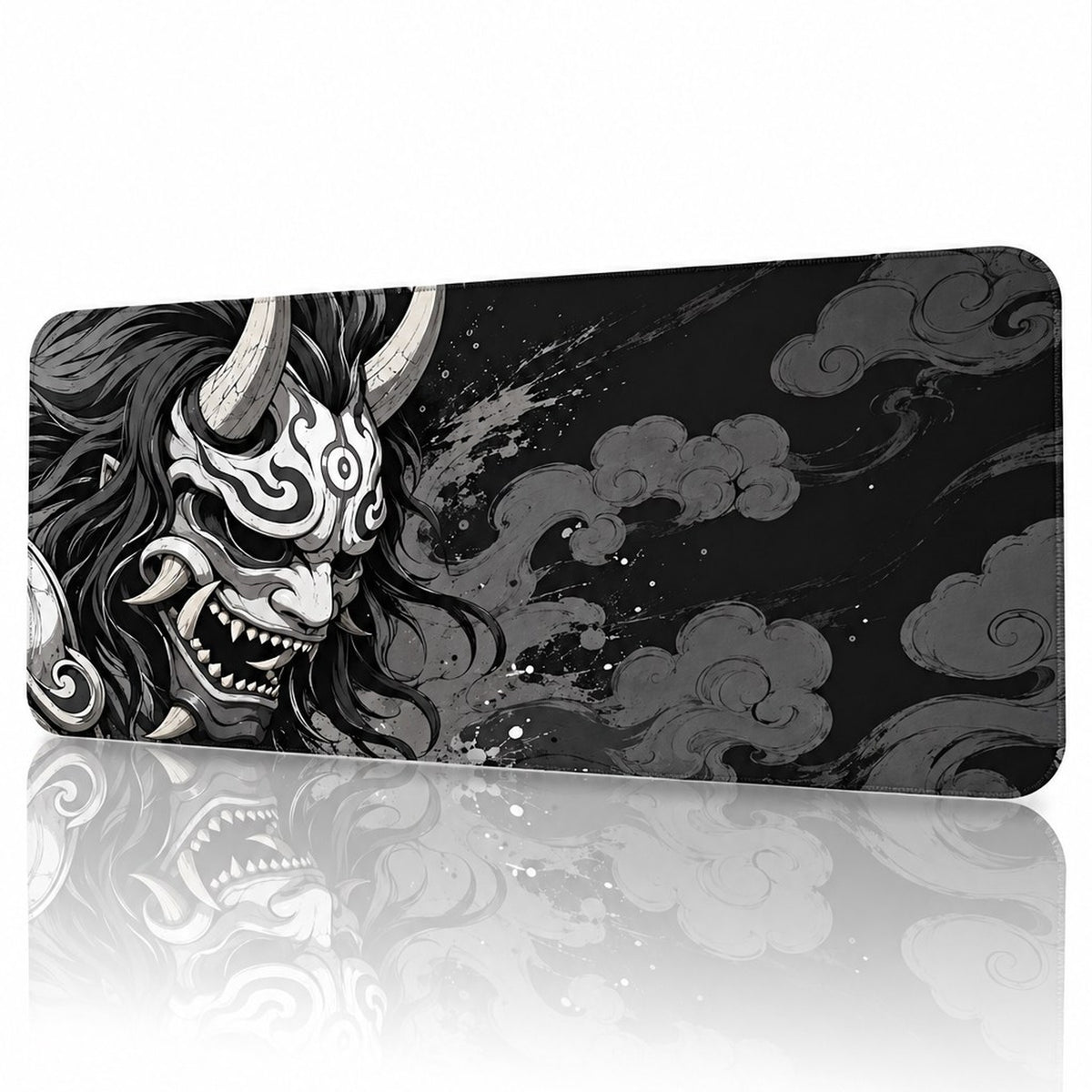 Kurovex siyah oni maskesi desenli 90x40 cm oyuncu mouse pad