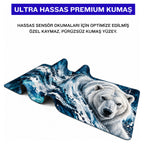 Buzul kutup ayısı desenli mouse pad kumaş yüzeyi, esnek yapı ve süblimasyon baskı detayı