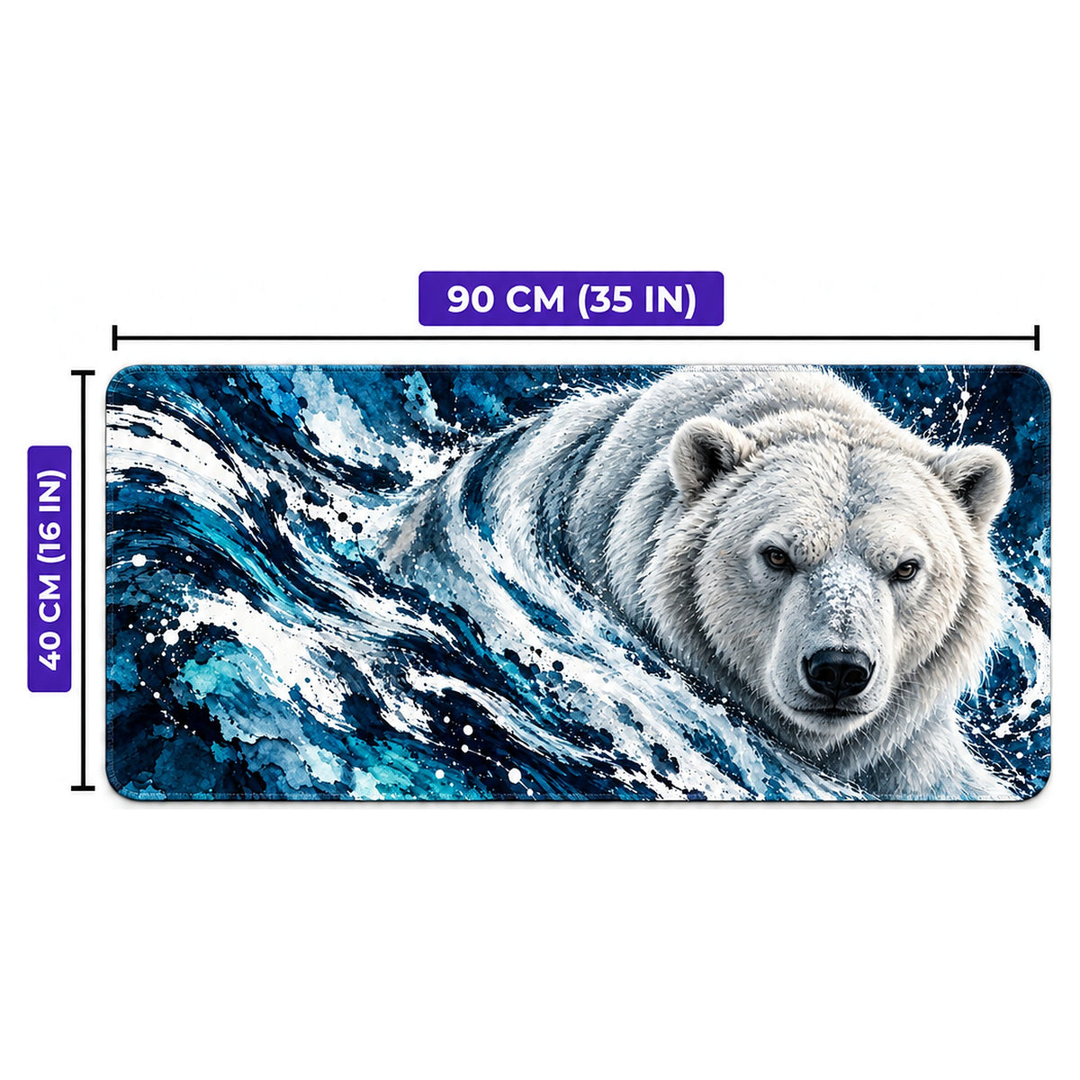 Buzul kutup ayısı desenli oyuncu mouse pad ölçüleri: 90 cm x 40 cm (35 x 16 inç)