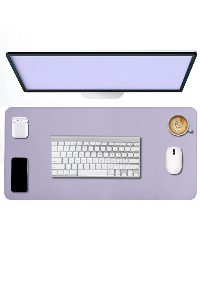 Lila Deri Mouse Pad 70x30 cm — Çift Yönlü Masa Matı, Dikişli Kenar, Çizilmez Yüzey