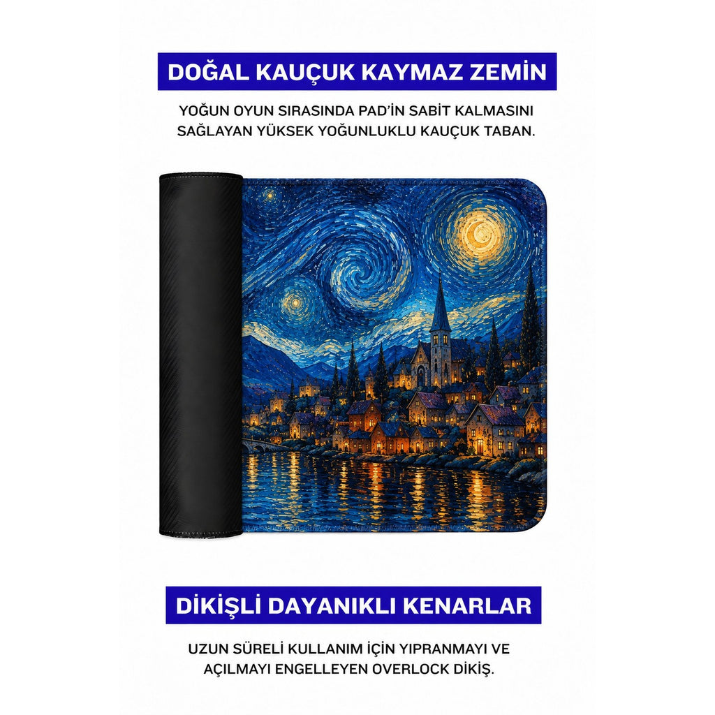 Lunavelle yıldızlı gece mouse pad doğal kauçuk kaymaz taban