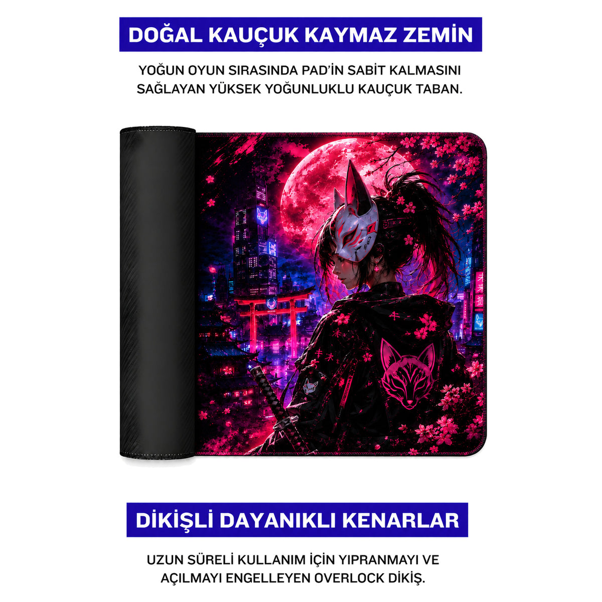 Neon 50x40 cm oyuncu mouse pad – doğal kauçuk kaymaz taban