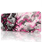Oni Maskesi Pembe oyuncu mouse pad – beyaz fon önden görünüm