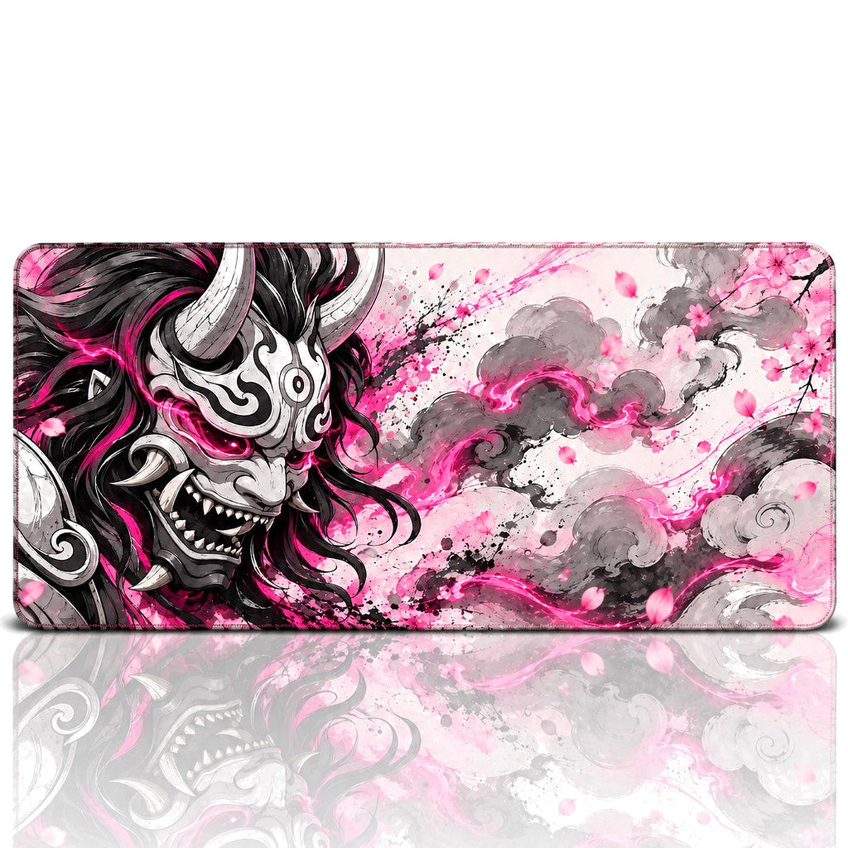 Oni Maskesi Pembe oyuncu mouse pad – beyaz fon düz görünüm