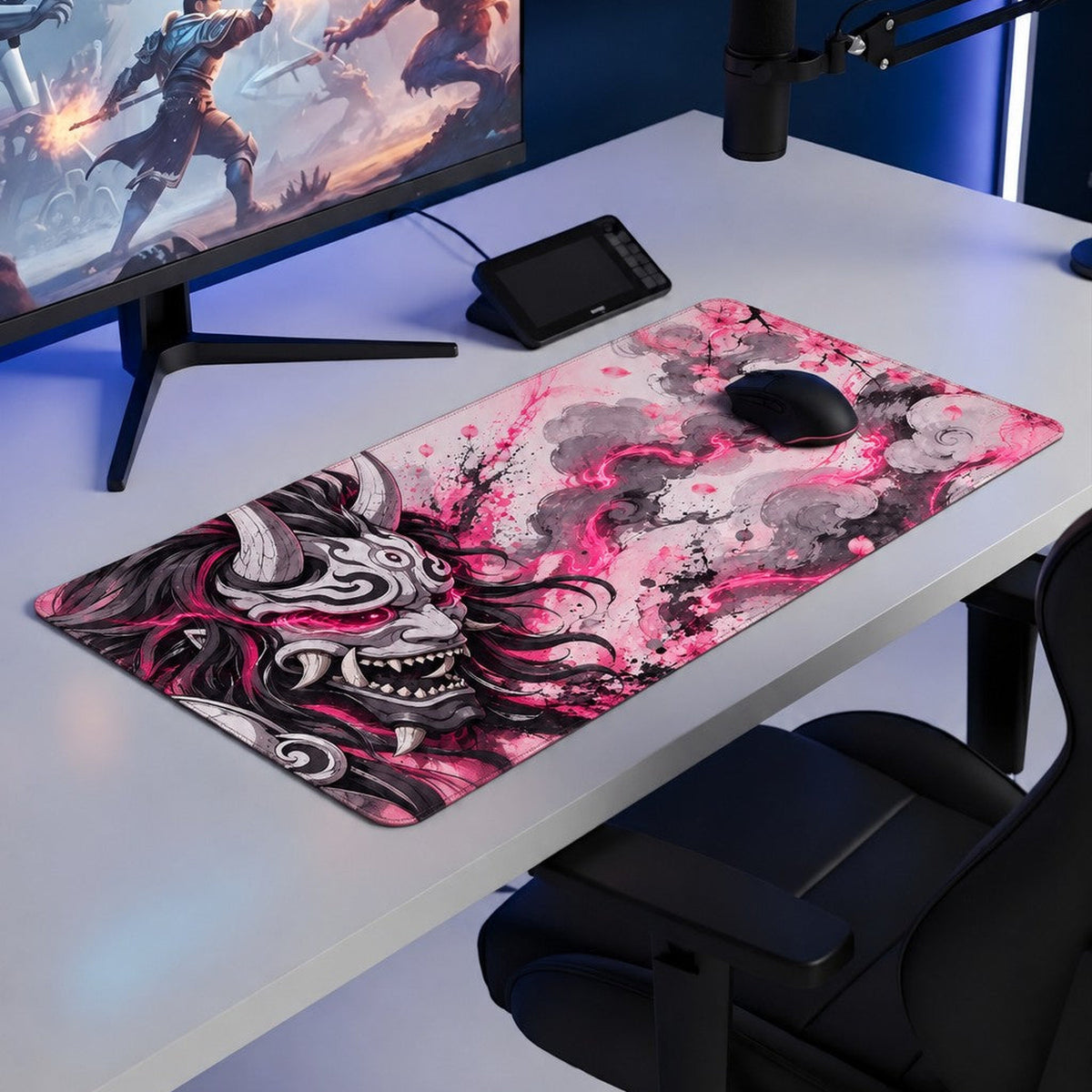 Oni Maskesi Pembe oyuncu mouse pad – oyun odası kurulumu