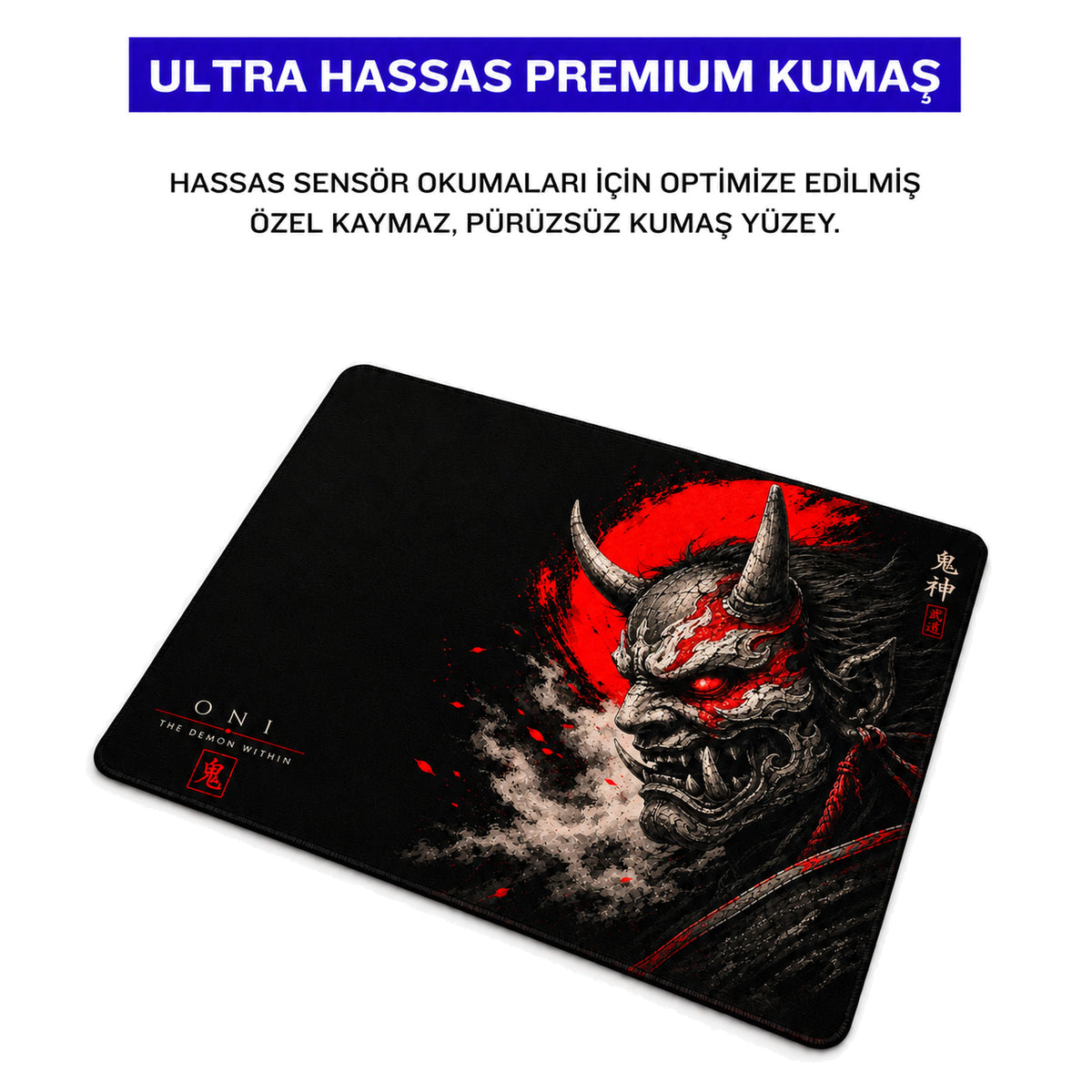 Oni 50x40 cm oyuncu mouse pad – premium kumaş yüzey