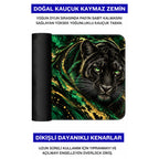 Zümrüt Panter desenli mouse pad doğal kauçuk kaymaz taban ve dikişli kenar detayı