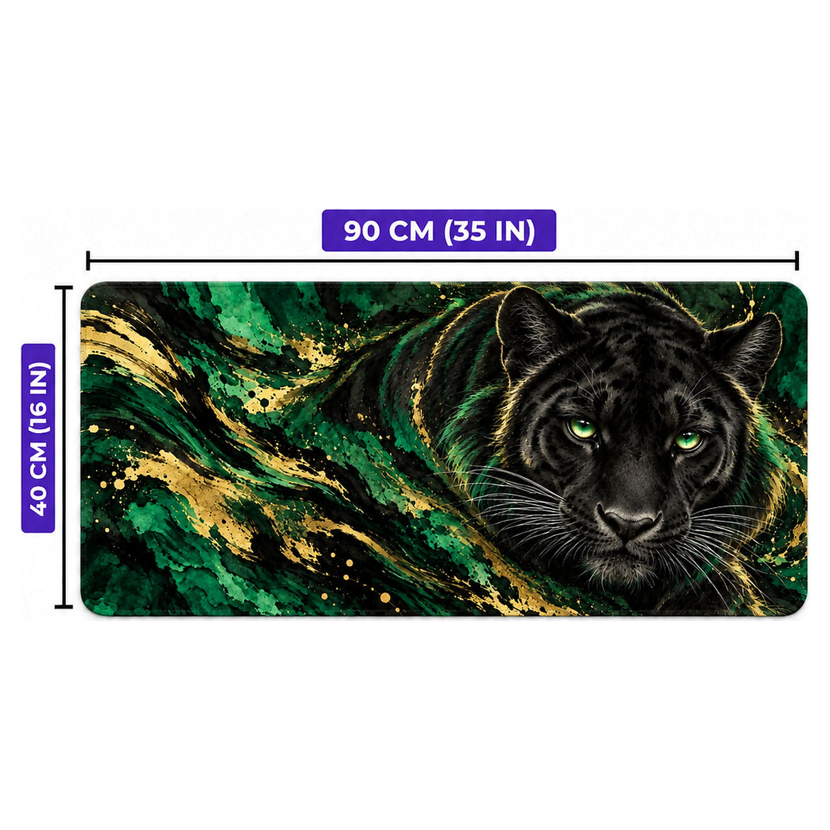 Zümrüt Panter desenli oyuncu mouse pad ölçüleri: 90 cm x 40 cm (35 x 16 inç)