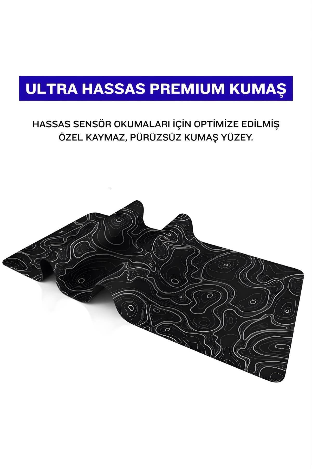 Siyah Typography 70x30 cm gaming mouse pad kauçuk taban detayı