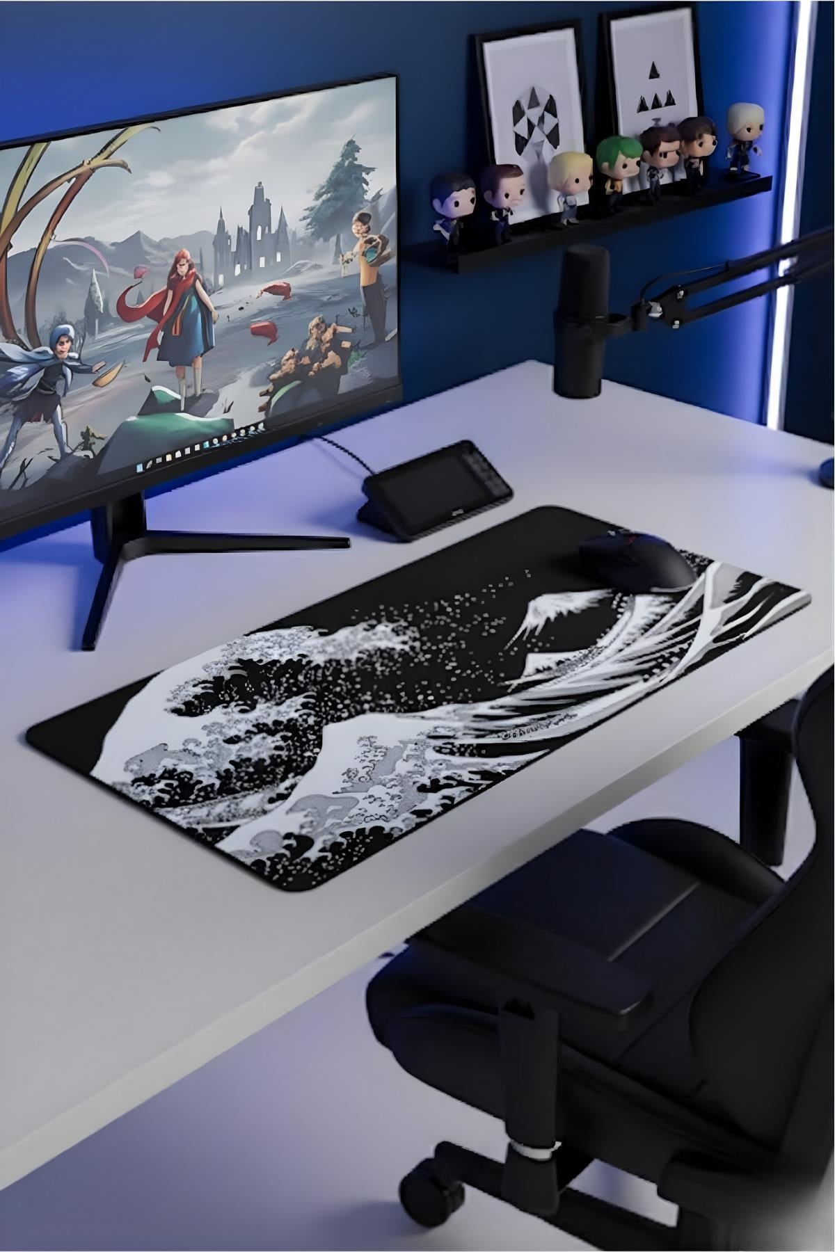 Siyah Japon Dalgası 90x40 cm gaming mouse pad detay görseli