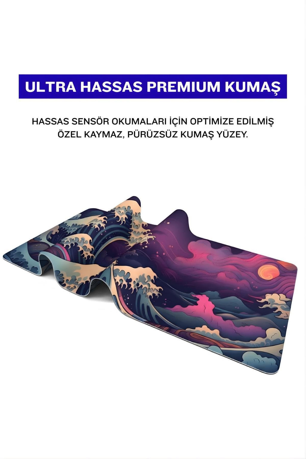 Renkli Japon Dalgası 90x40 cm gaming mouse pad kauçuk taban detayı
