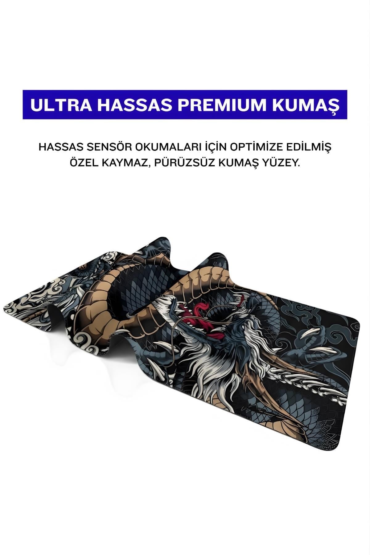 Dragon 90x40 cm gaming mouse pad dikişli kenar detayı
