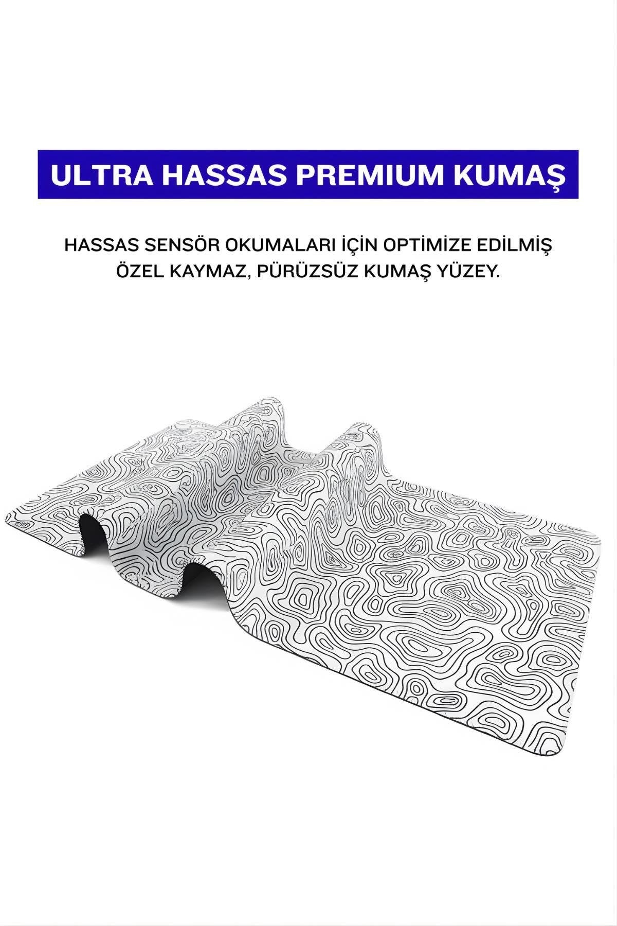 Beyaz Typography 90x40 cm gaming mouse pad kauçuk taban detayı