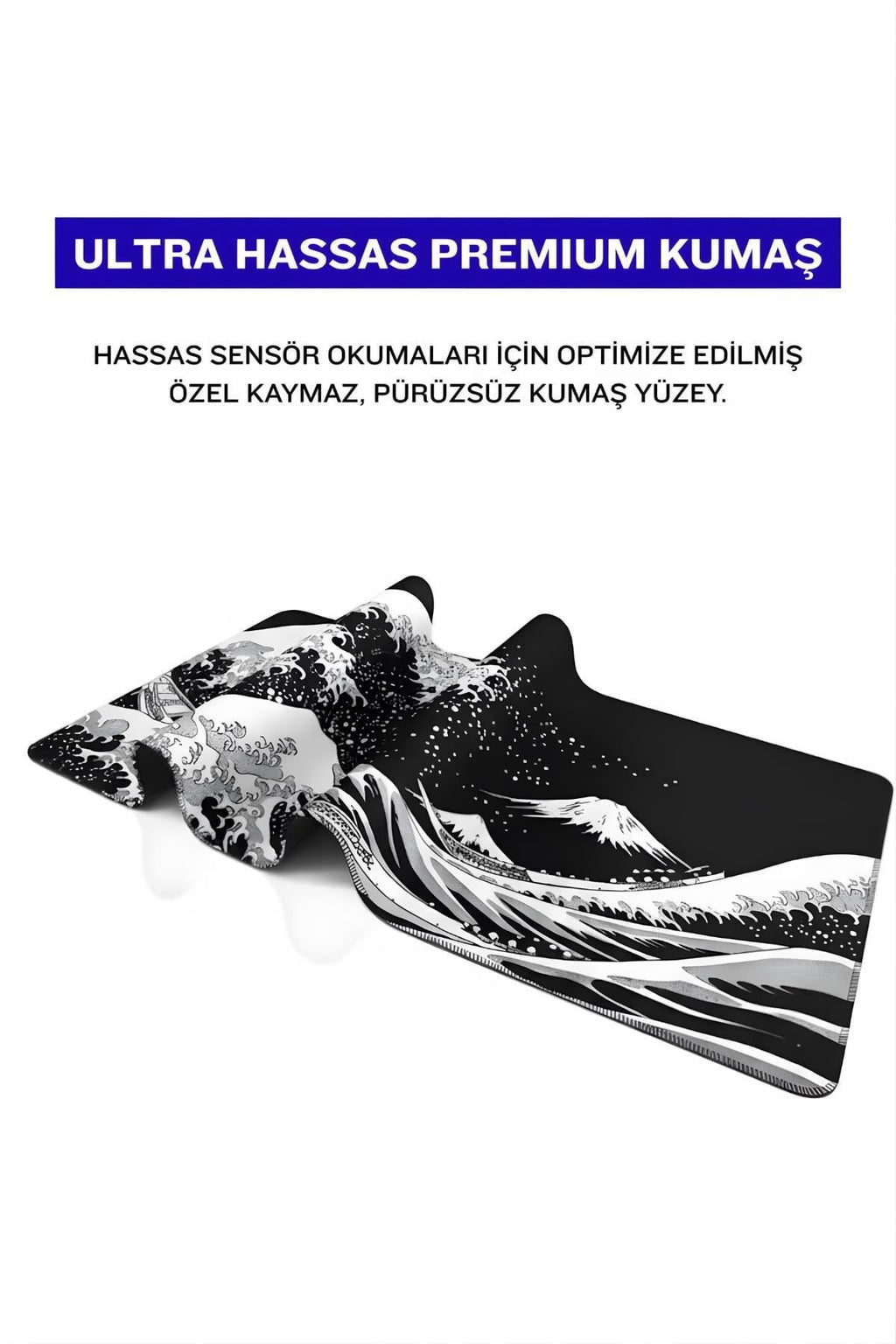Siyah Japon Dalgası 90x40 cm gaming mouse pad kauçuk taban detayı