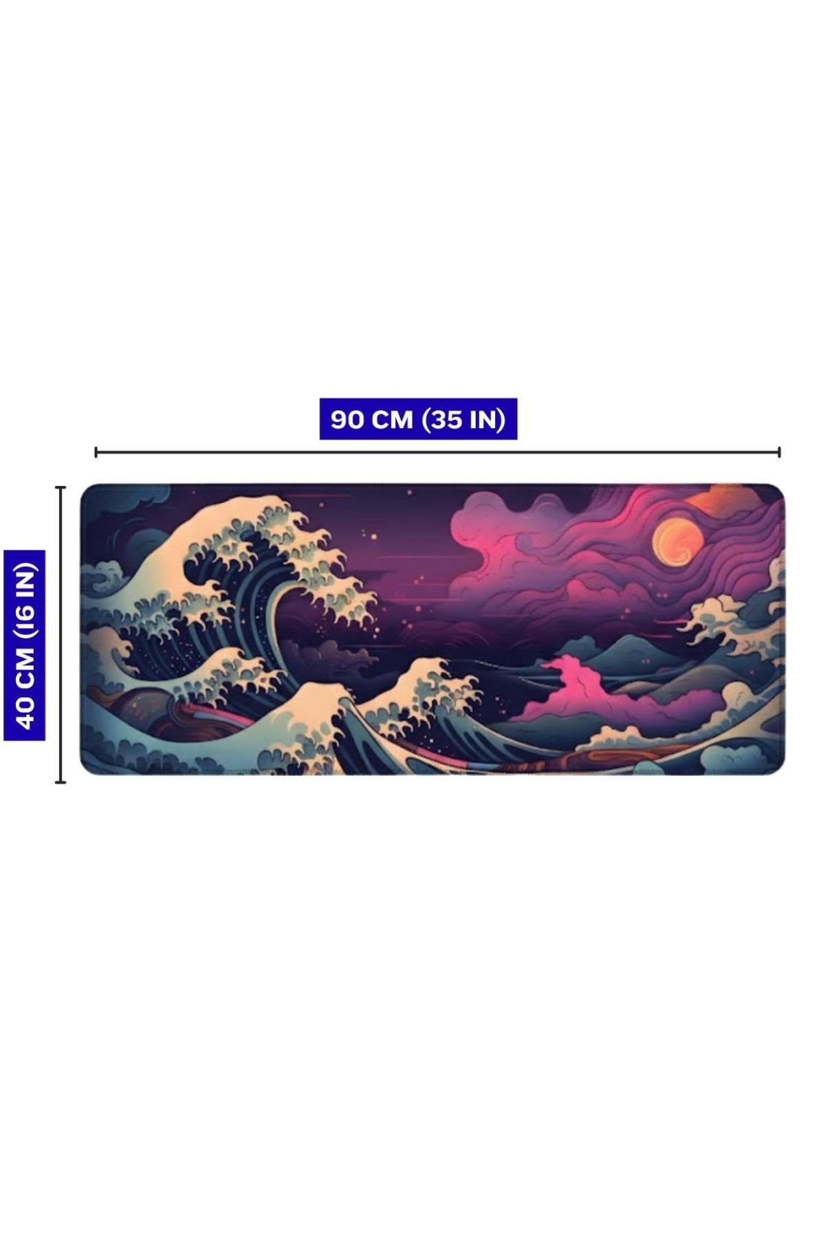 Renkli Japon Dalgası 90x40 cm gaming mouse pad ölçü görseli