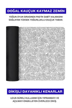 Beyaz Typography 90x40 cm gaming mouse pad dikişli kenar detayı