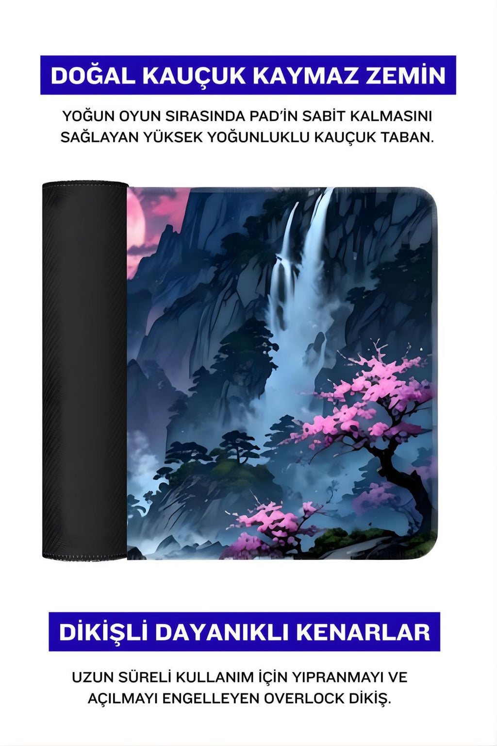 Jungle Art 90x40 cm gaming mouse pad dikişli kenar detayı
