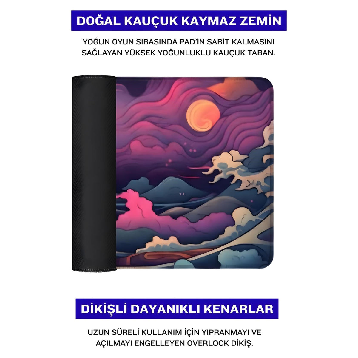 Renkli Japon Dalgası oyuncu mouse pad – doğal kauçuk kaymaz taban