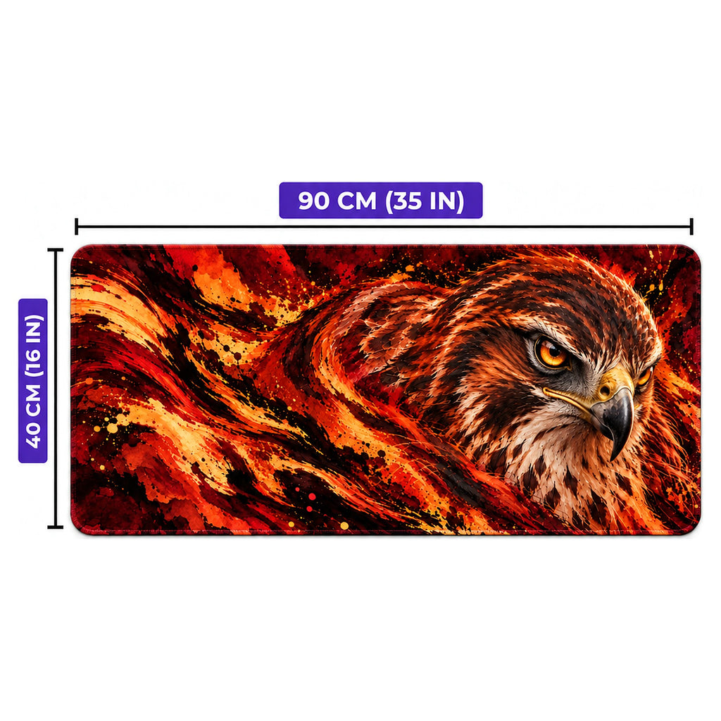 Ateş Şahini desenli oyuncu mouse pad ölçüleri: 90 cm x 40 cm (35 x 16 inç)