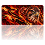 Ateş Şahini desenli 90x40 oyuncu mouse pad, kızıl-turuncu tonlarda şahin, önden görünüm