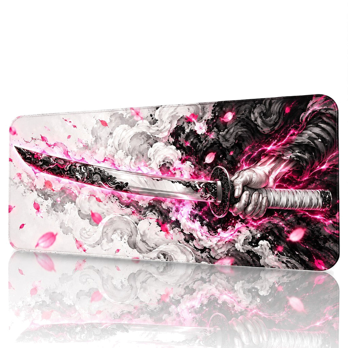 Sakura Katana Pembe oyuncu mouse pad – beyaz fon önden görünüm