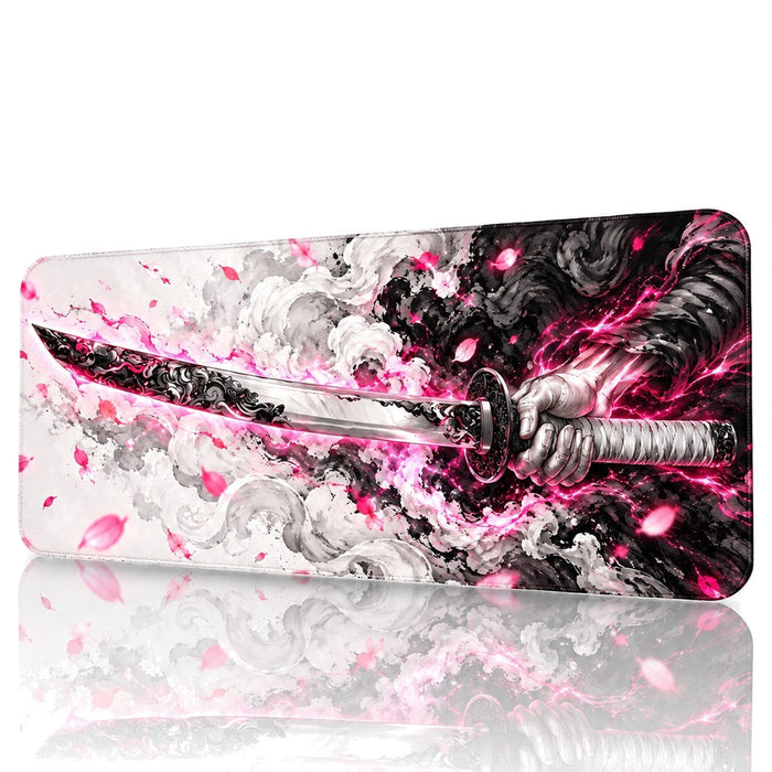 Sakura Katana 90x40 cm Pembe Oyuncu Mouse Pad — Sakura Serisi, Japon Temalı XXL Gaming Mousepad, Kauçuk Taban, Dikişli Kenar