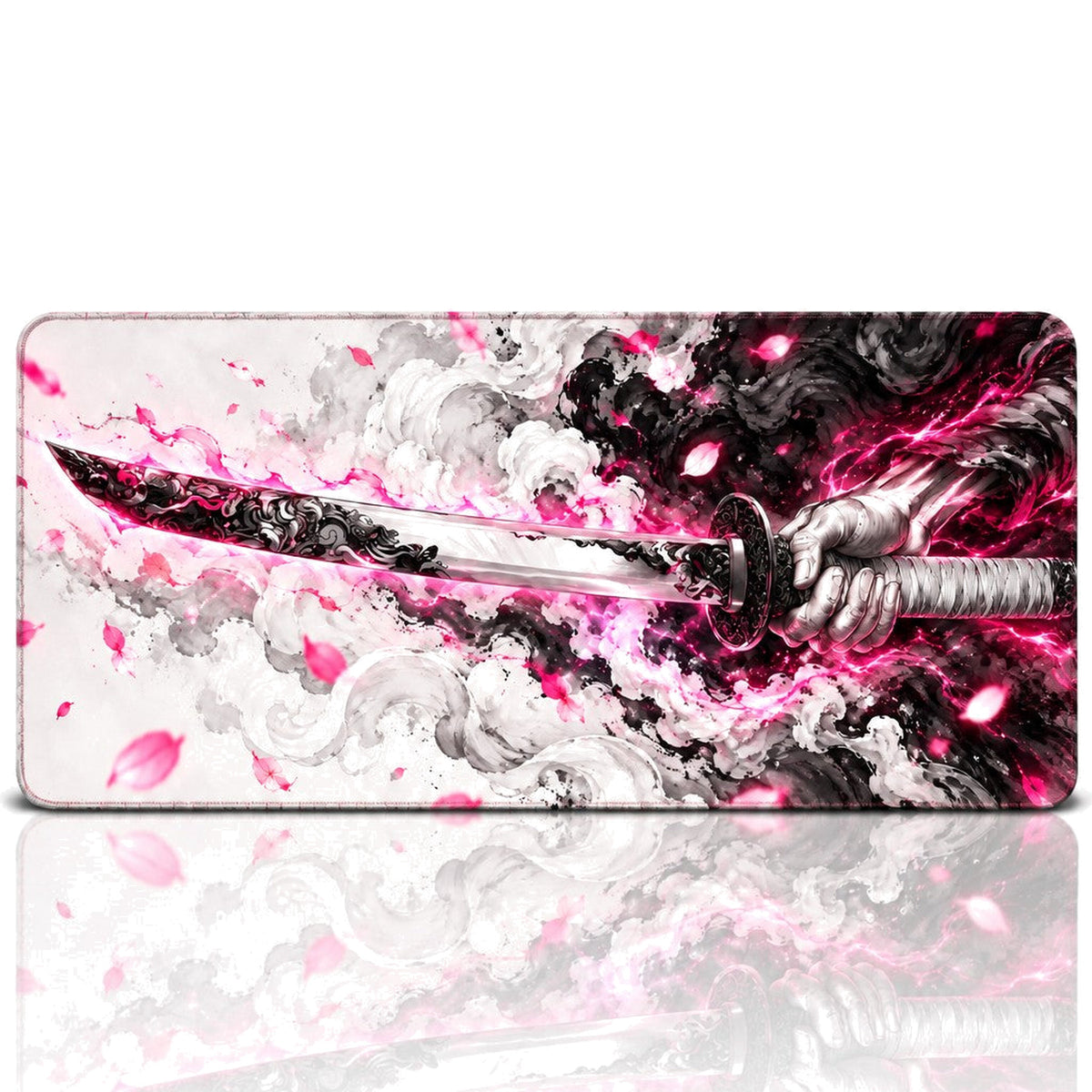 Sakura Katana Pembe oyuncu mouse pad – beyaz fon düz görünüm