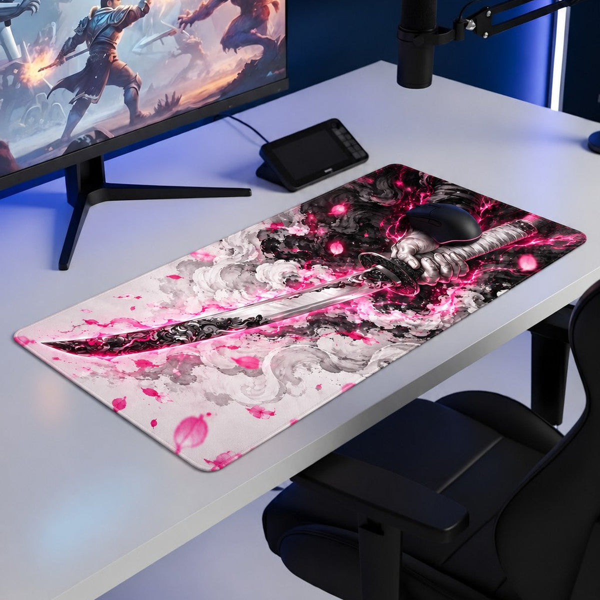 Sakura Katana Pembe oyuncu mouse pad – oyun odası kurulumu