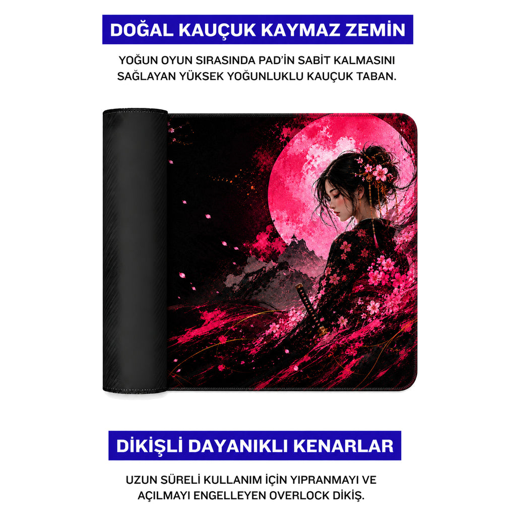 Sakura Moon 50x40 cm oyuncu mouse pad – doğal kauçuk kaymaz taban