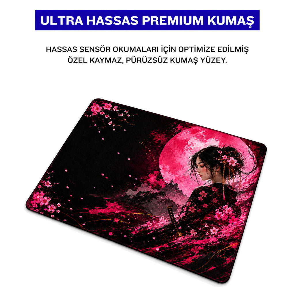 Sakura Moon 50x40 cm oyuncu mouse pad – premium kumaş yüzey
