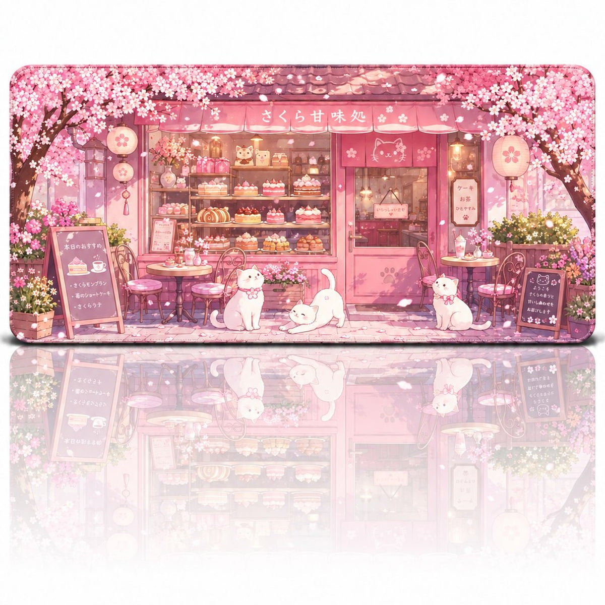 Sakurumi kedili sakura pastane 90x40 cm XXL mouse pad düz önden tam desen