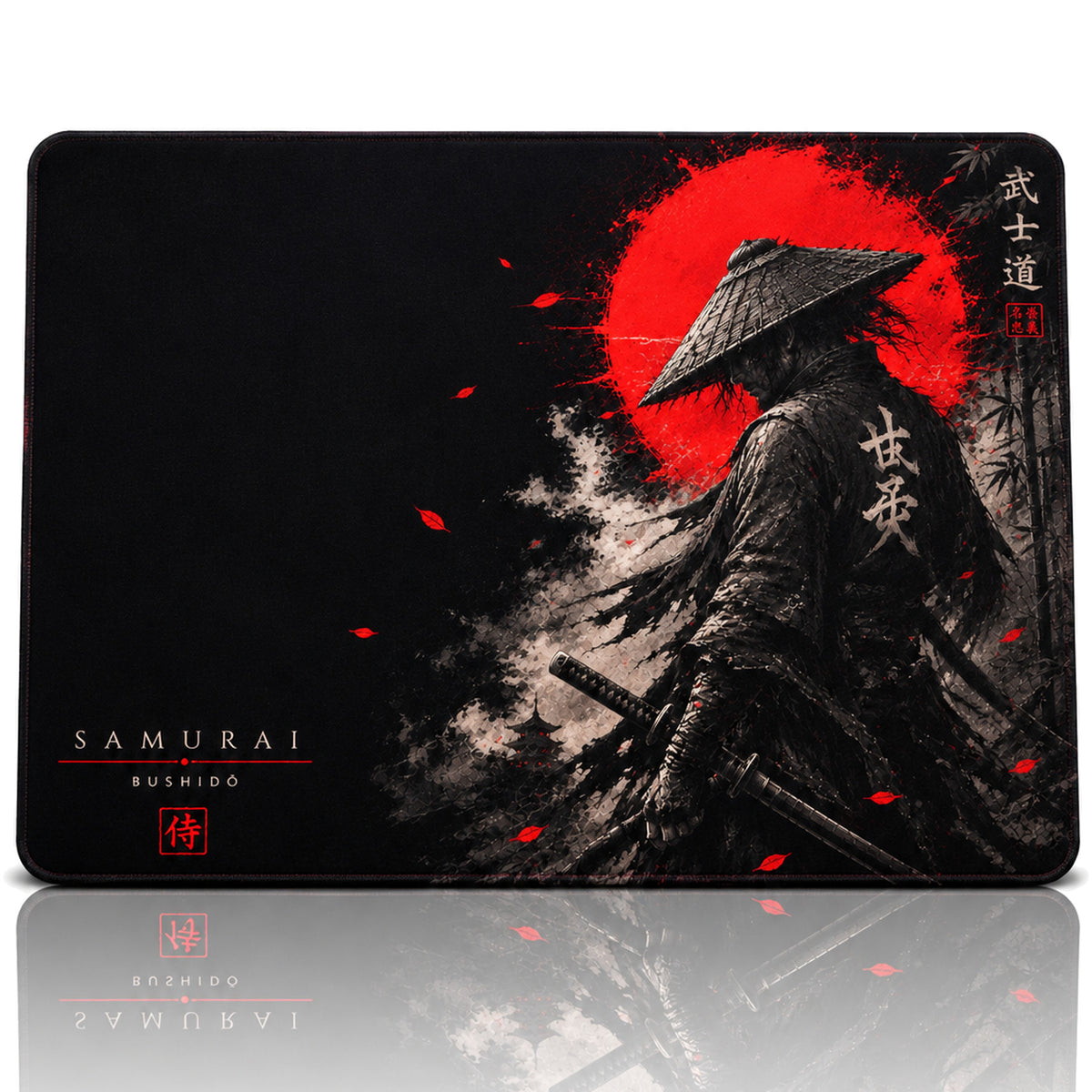 Samurai 50x40 cm oyuncu mouse pad – beyaz fon düz görünüm