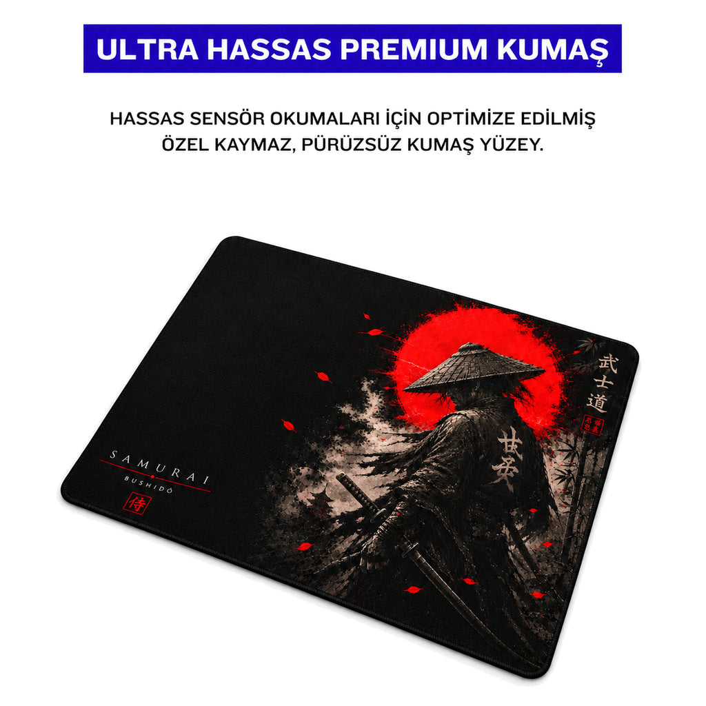 Samurai 50x40 cm oyuncu mouse pad – premium kumaş yüzey