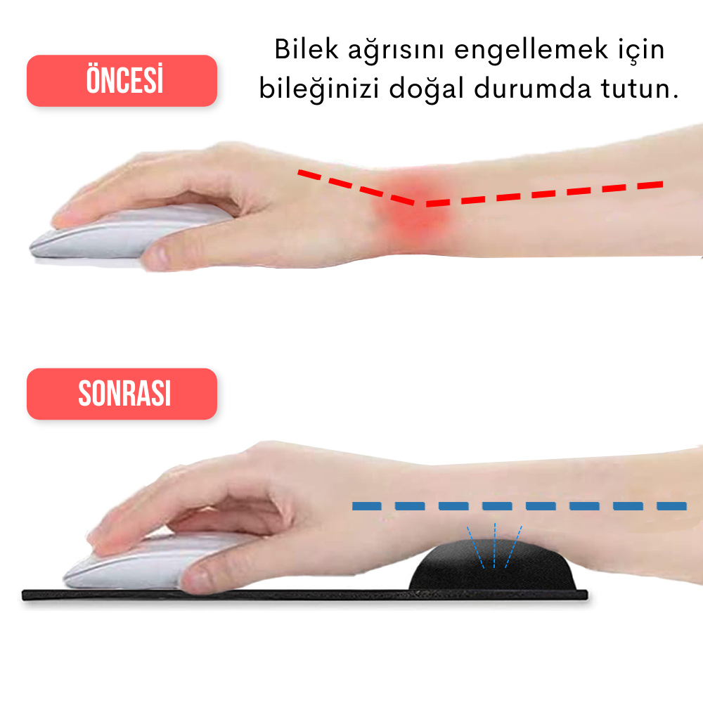 Bilek destekli mouse pad siyah taban detayı