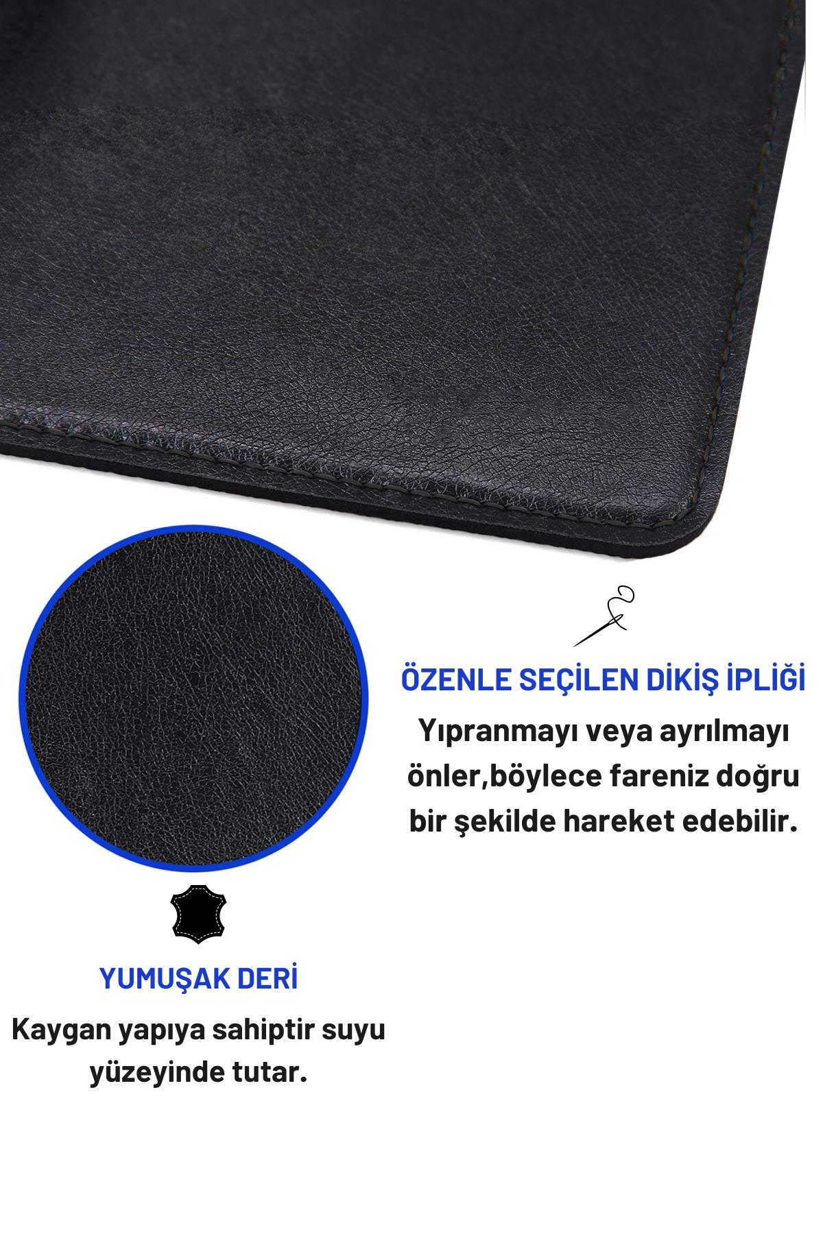 Siyah deri mouse pad 70x30 cm kenar detayı
