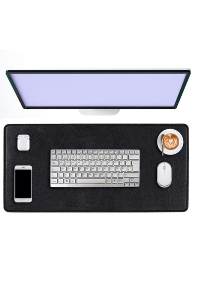 Siyah Deri Mouse Pad 70x30 cm — Çift Yönlü Masa Matı, Dikişli Kenar, Çizilmez Yüzey