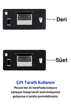 Siyah deri mouse pad 70x30 cm süet yüz detayı