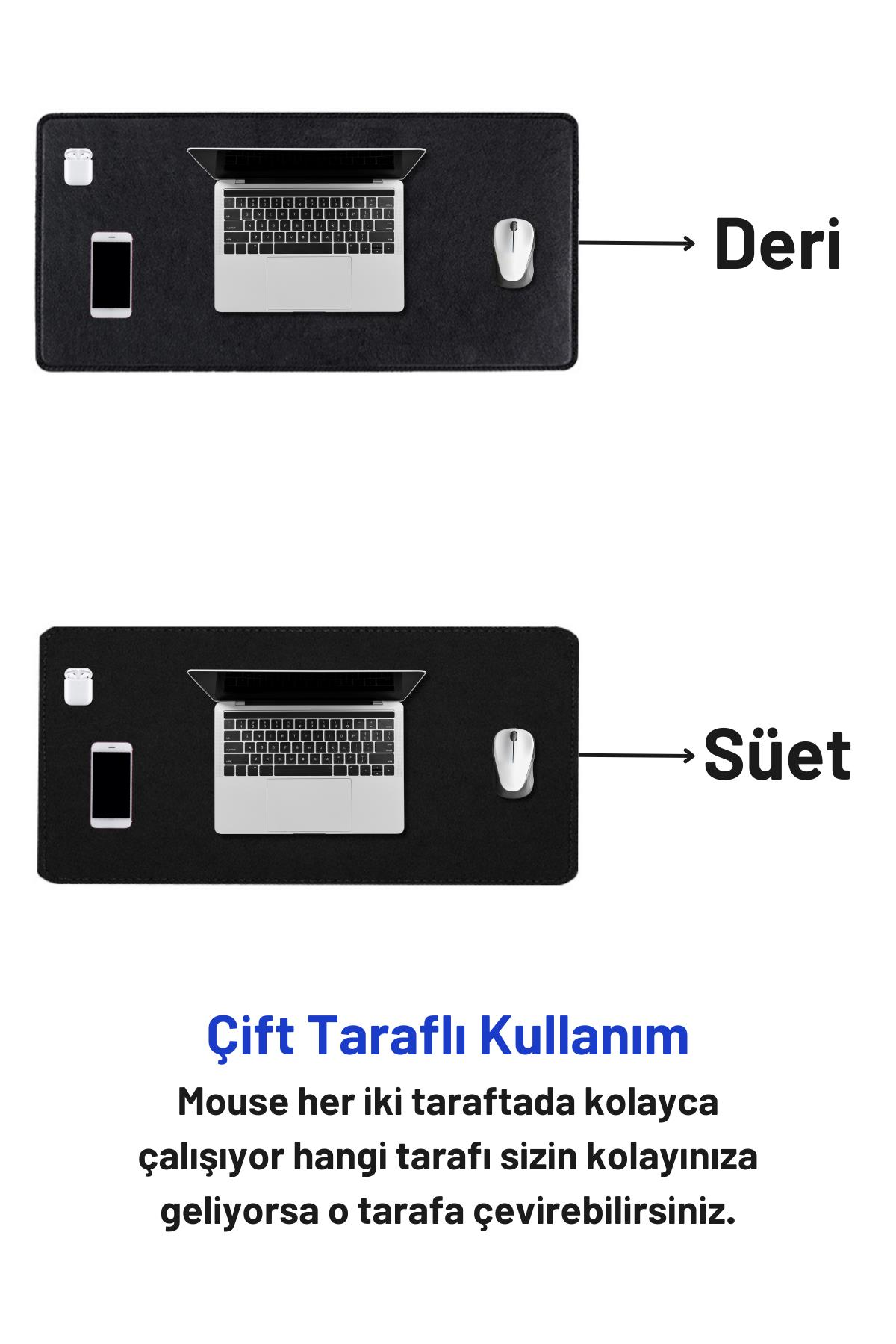 Siyah deri mouse pad 70x30 cm süet yüz detayı