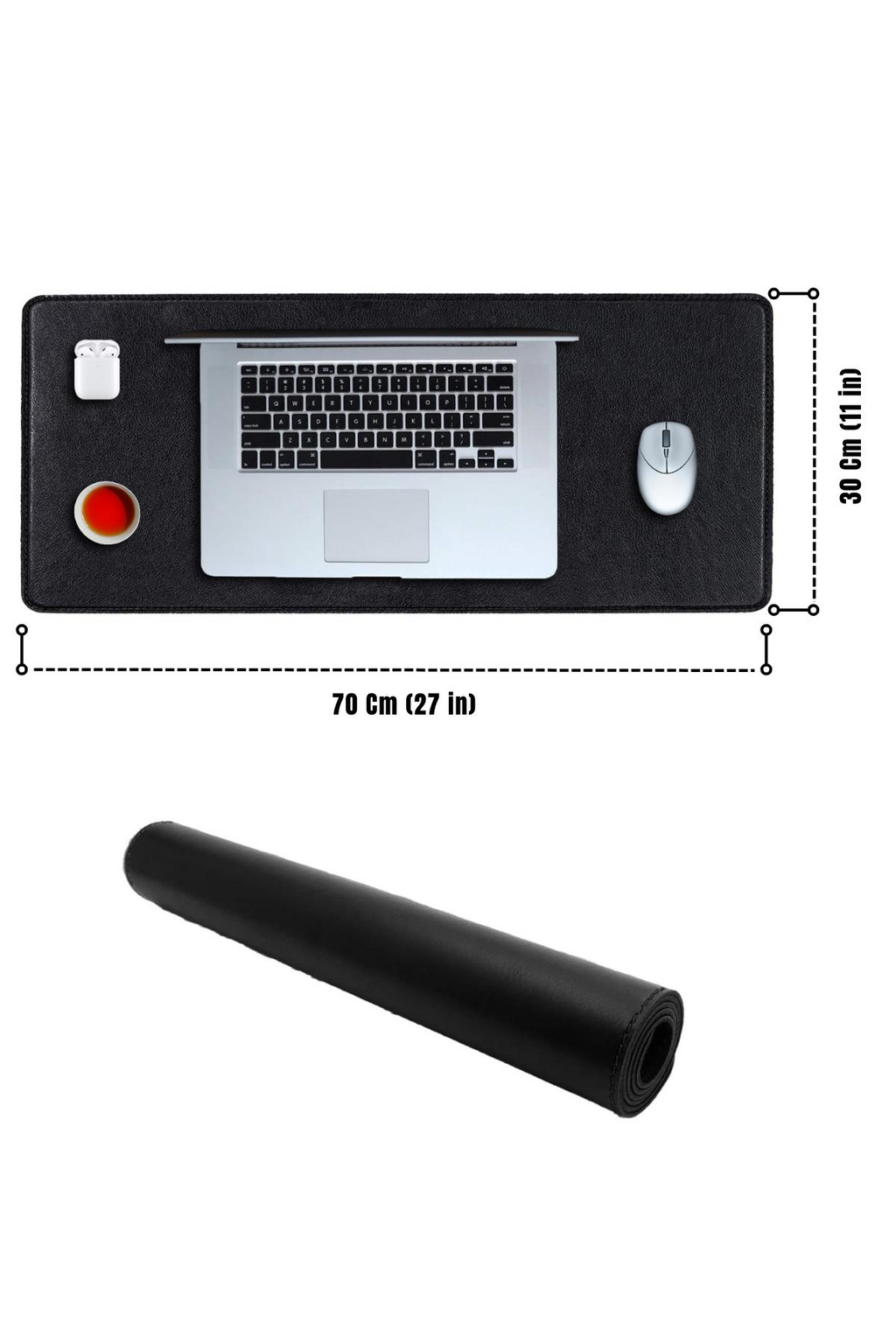 Siyah deri mouse pad 70x30 cm kullanım görseli