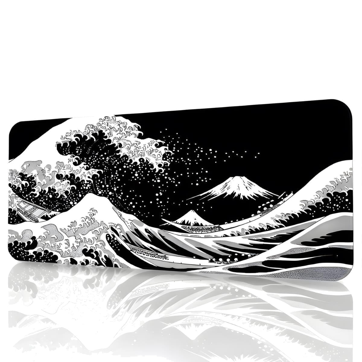 Siyah Japon Dalgası oyuncu mouse pad – beyaz fon önden görünüm