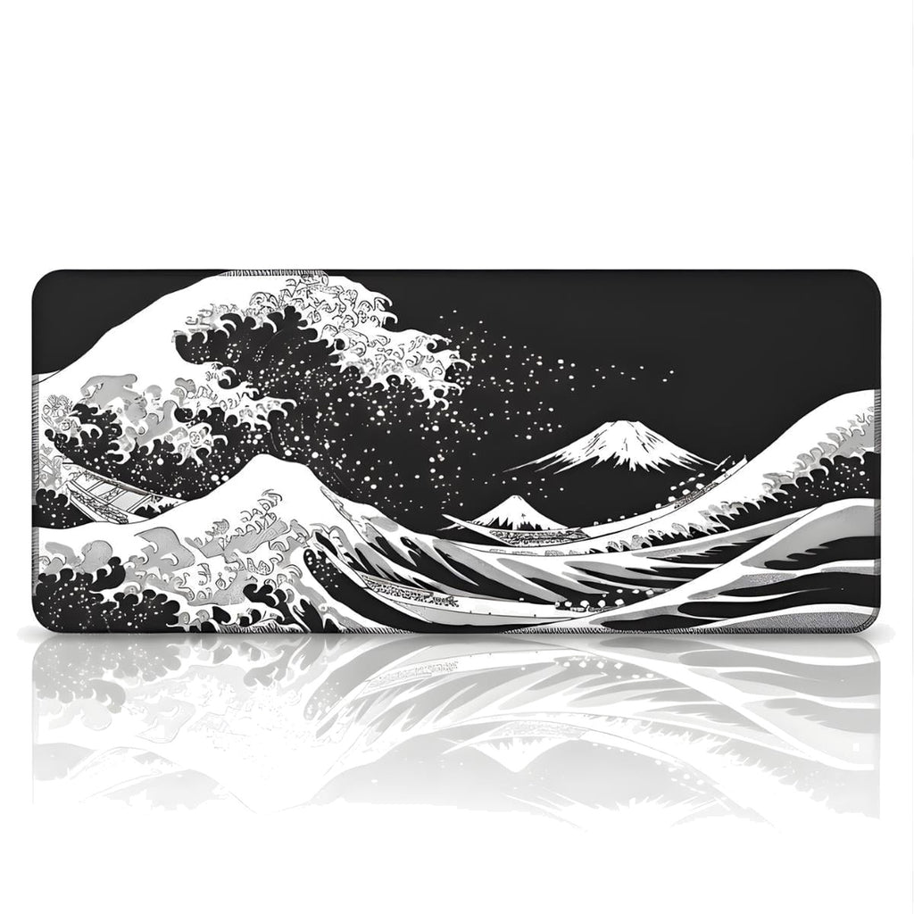 Siyah Japon Dalgası oyuncu mouse pad – beyaz fon düz görünüm
