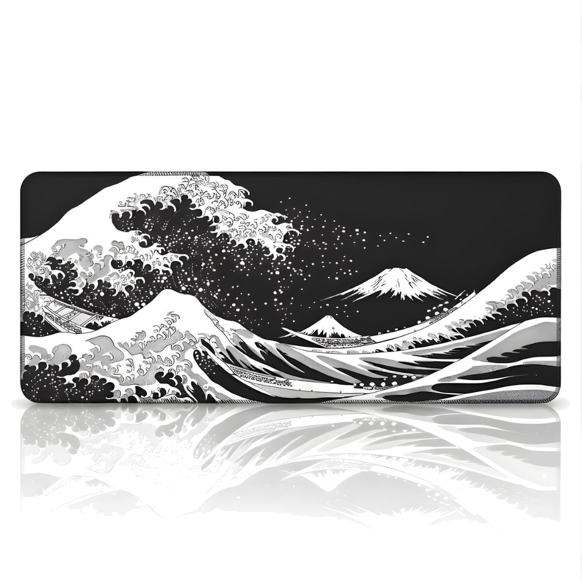 Siyah Japon Dalgası oyuncu mouse pad – beyaz fon düz görünüm