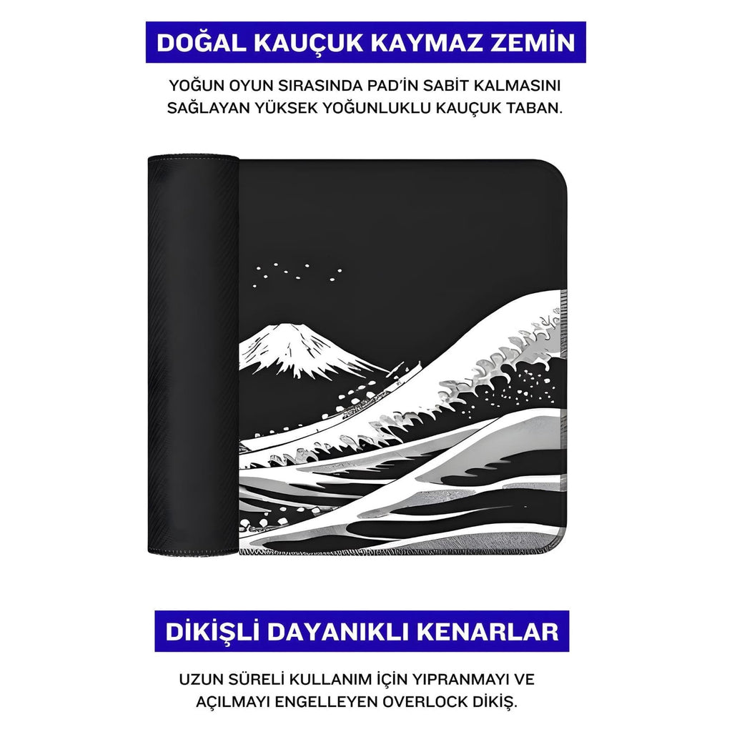 Siyah Japon Dalgası oyuncu mouse pad – doğal kauçuk kaymaz taban