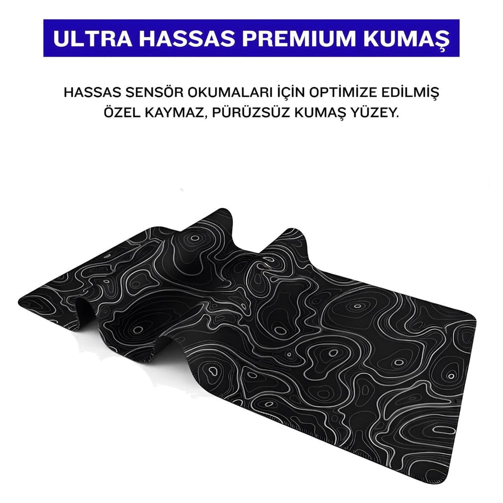 Siyah Typography oyuncu mouse pad – premium kumaş yüzey