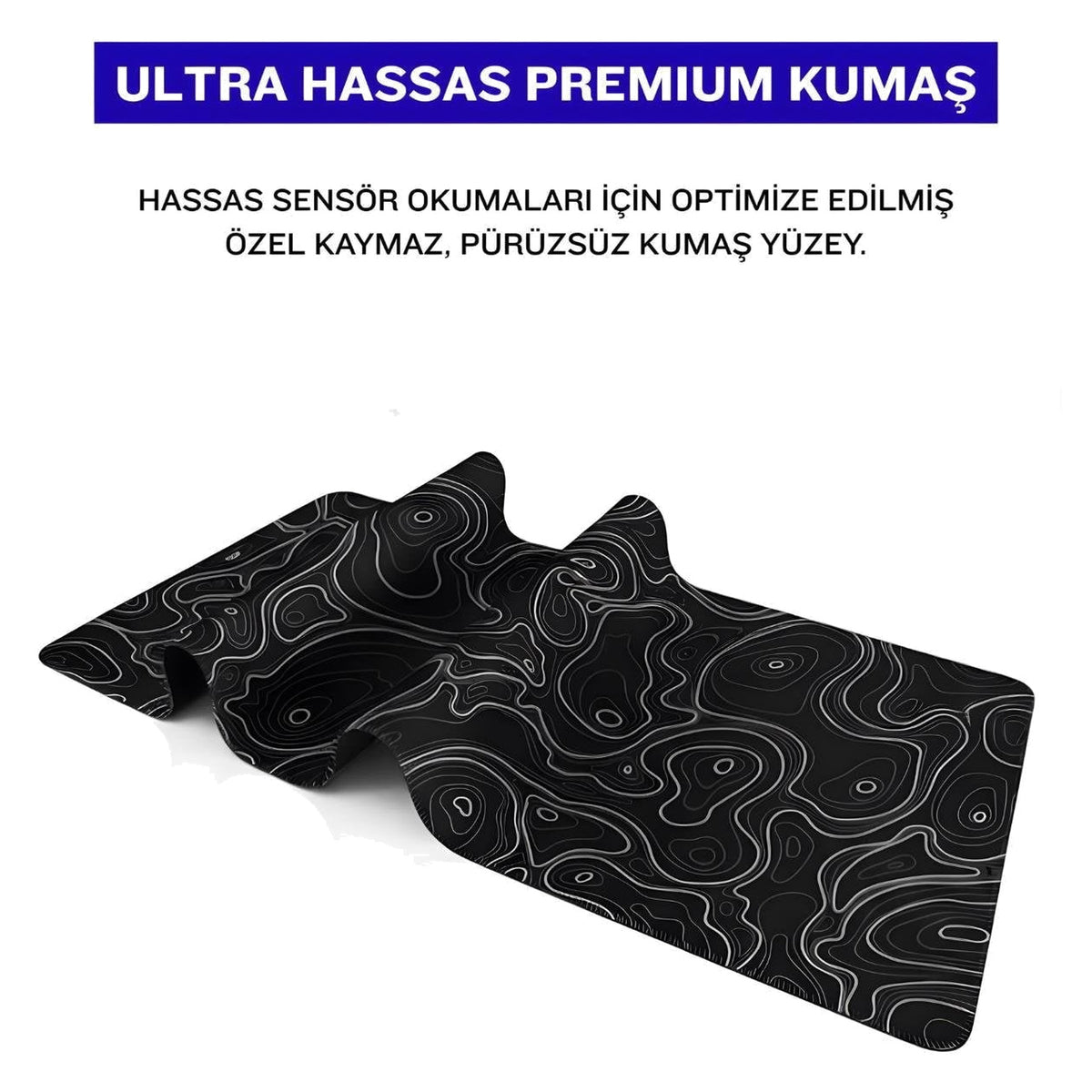 Siyah Typography oyuncu mouse pad – premium kumaş yüzey