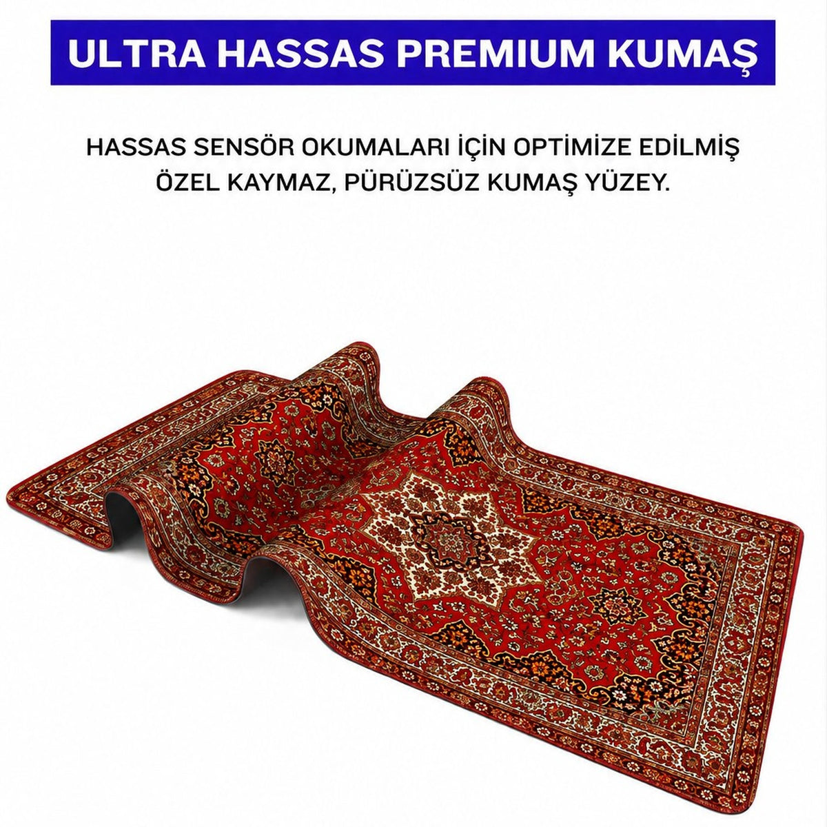 Sultana halı desenli mouse pad kumaş yüzey ve dikişli kenar