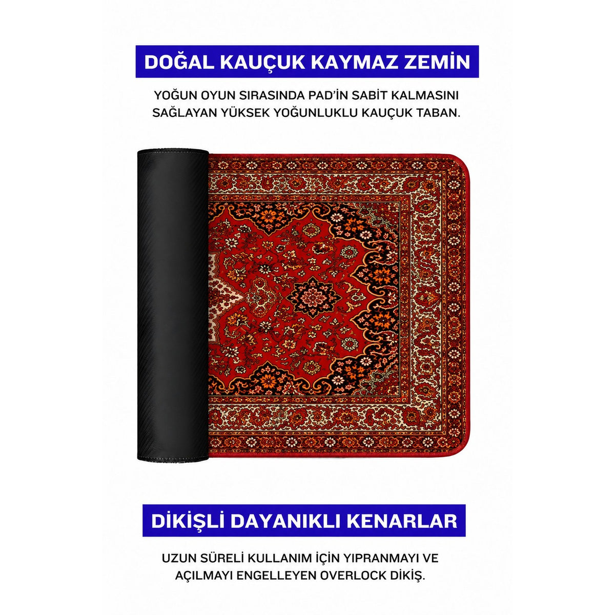 Sultana halı desenli mouse pad doğal kauçuk kaymaz taban