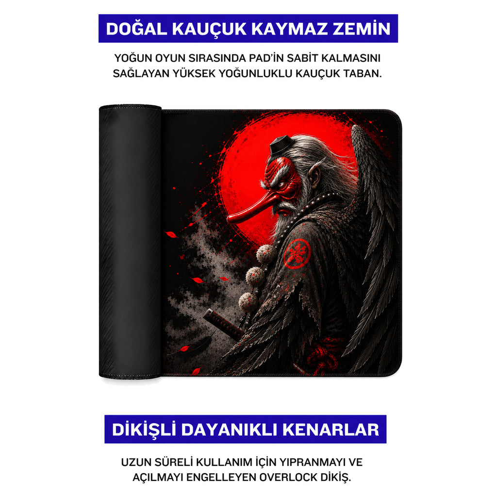 Tengu 50x40 cm oyuncu mouse pad – doğal kauçuk kaymaz taban